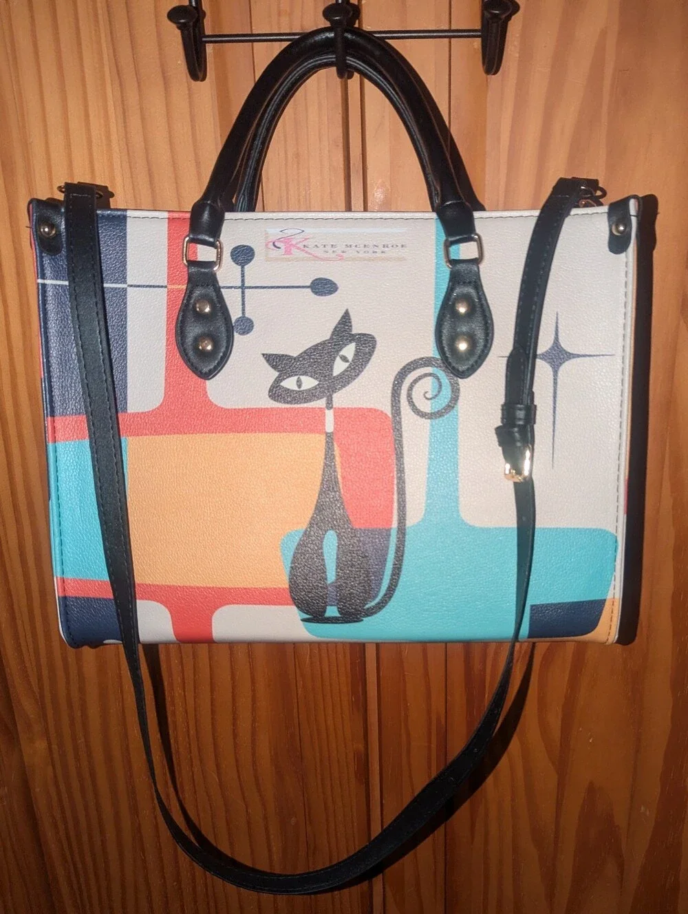 Atomic  Cat Kate McEnroe Mid Century  Modern Retro Geometric Satchel